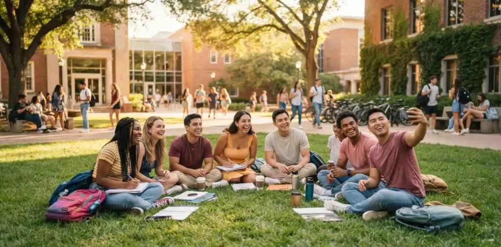 Students enjoying a lively afternoon on campus