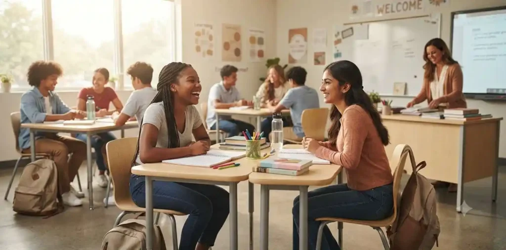 Students chatting before class begins