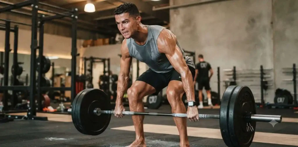 Athlete lifting weights in intense gym session