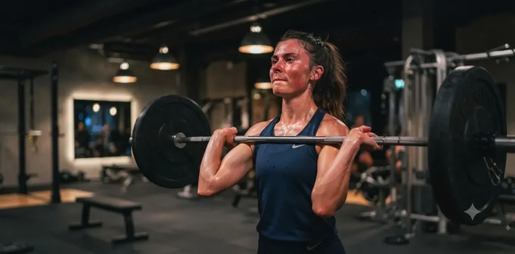 Athlete intensely training in a gym session