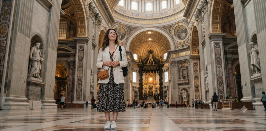 Traveler admiring St. Peter's Basilica